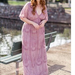 PinkBlush Lace Overlay Maxi Dress - Mauve